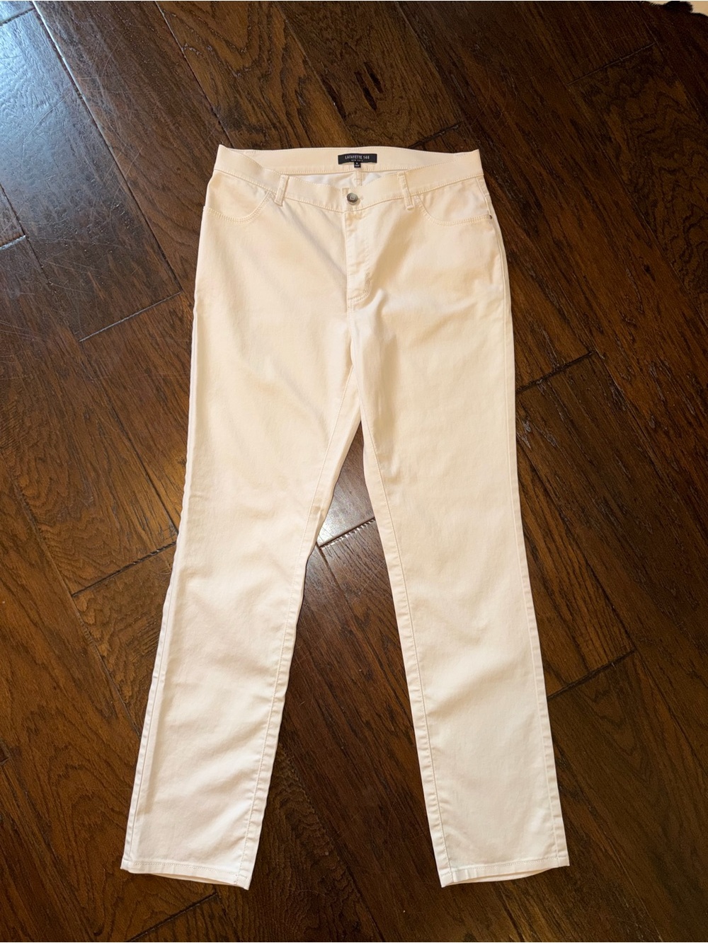 Lafayette 148 New York Women Pants Jeans Cream Straight Leg Size 8, EUC - Picture 1 of 7